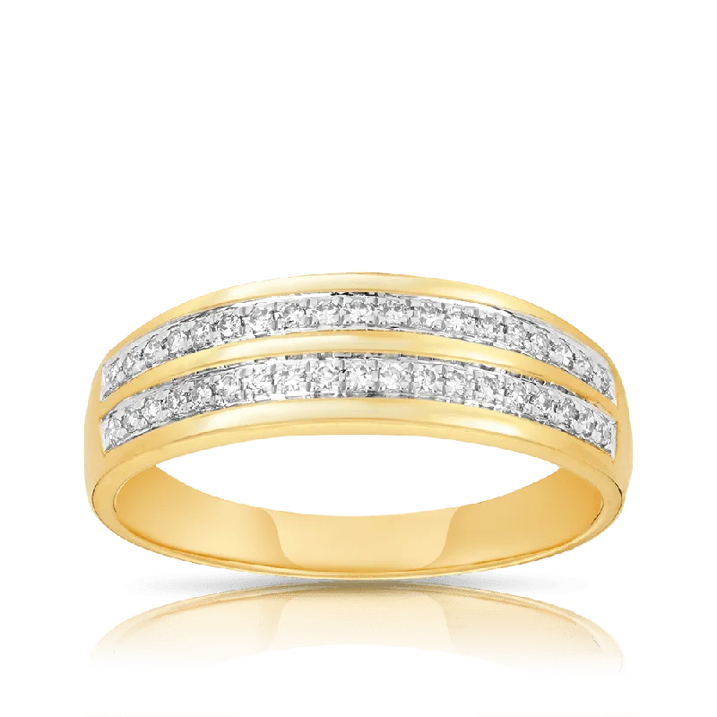 Double Row Diamond Band in 9t Yellow Gold TGW 0.15ct