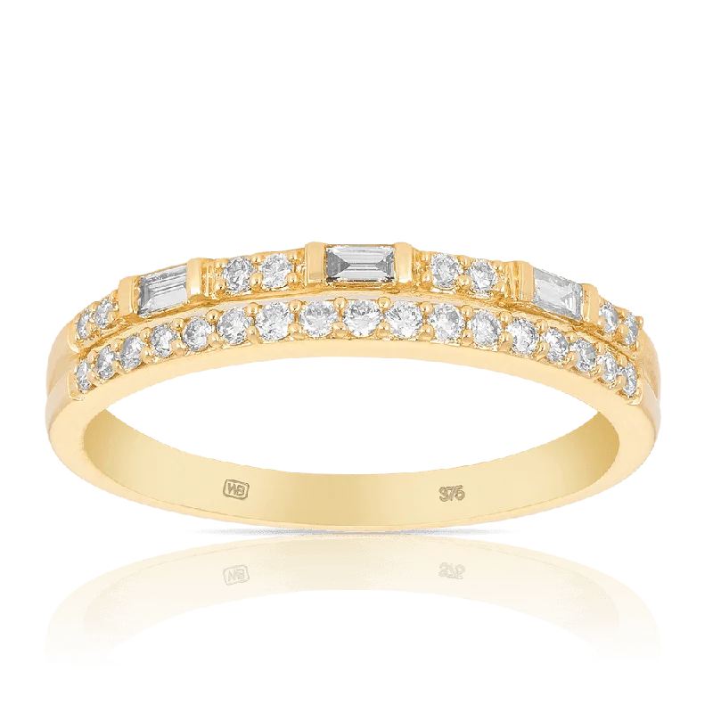 Diamond Baguette Dress Ring in 9ct Yellow Gold