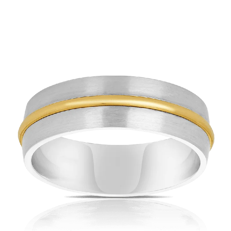 Ezi Pattern Wedder Ring in 9ct White and Yellow Gold