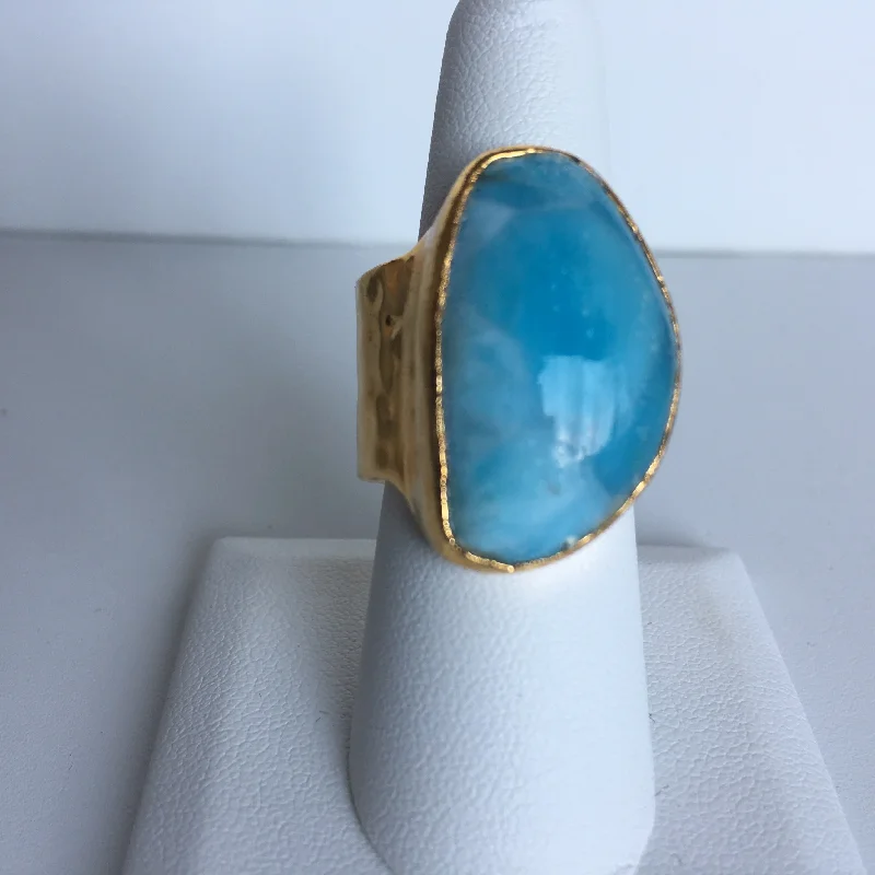 24K Gold Plated with Large Larimar Stone