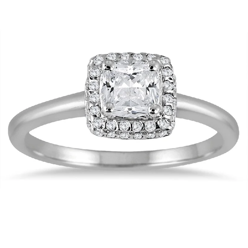 3/4 Carat TW Cushion Diamond Halo Engagement Ring in 14K White Gold