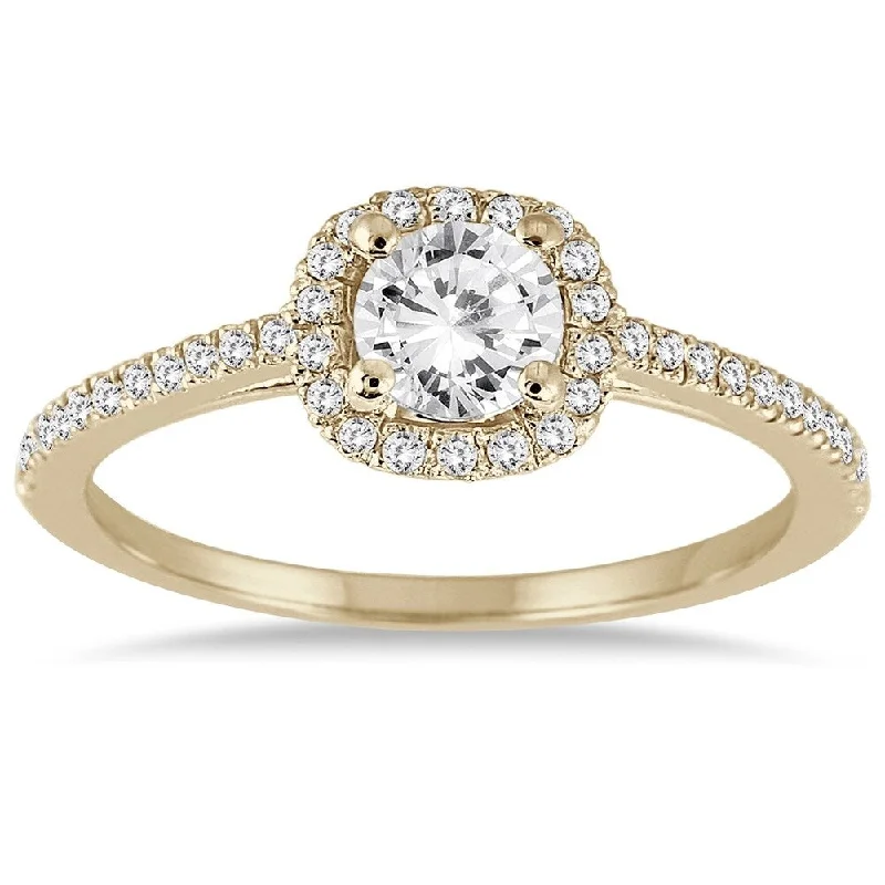 3/4 Carat TW Diamond Halo Engagement Ring in 14K Yellow Gold