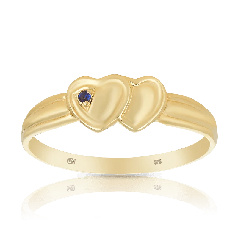 Children's Heart Polished Sapphire Ring in 9ct Yellow Gold