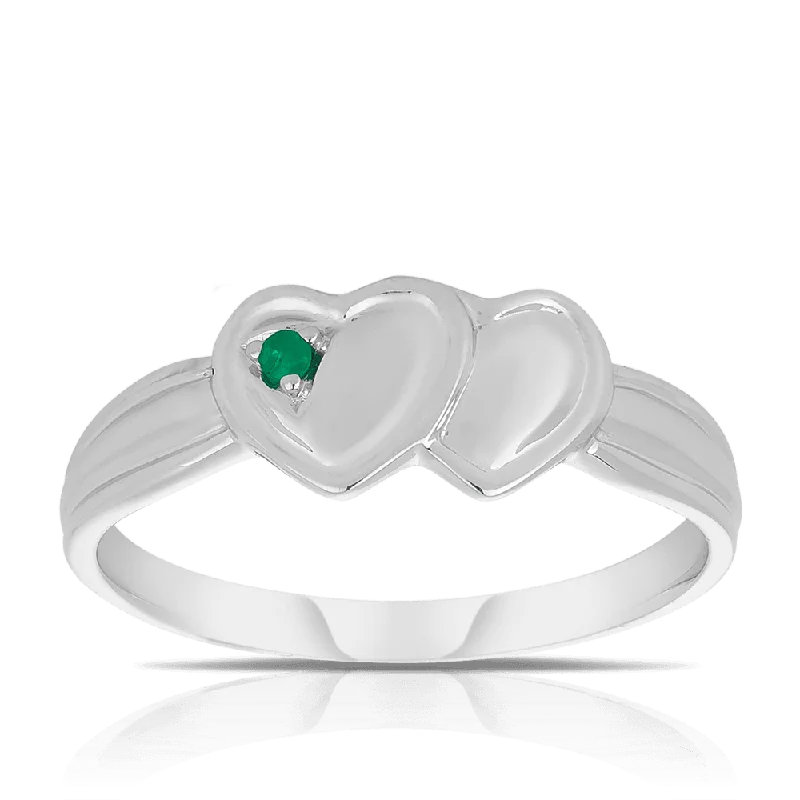 Children's Heart Emerald Ring in Sterling Silver