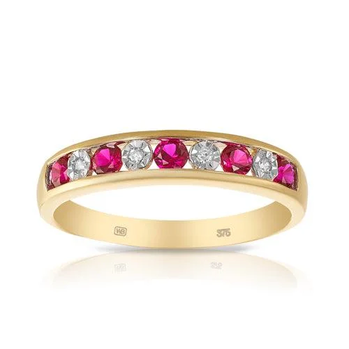 Created Ruby & Diamond Ring in 9ct Yellow Gold