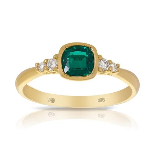 Created Emerald & Diamond Ring in 9ct Yellow Gold