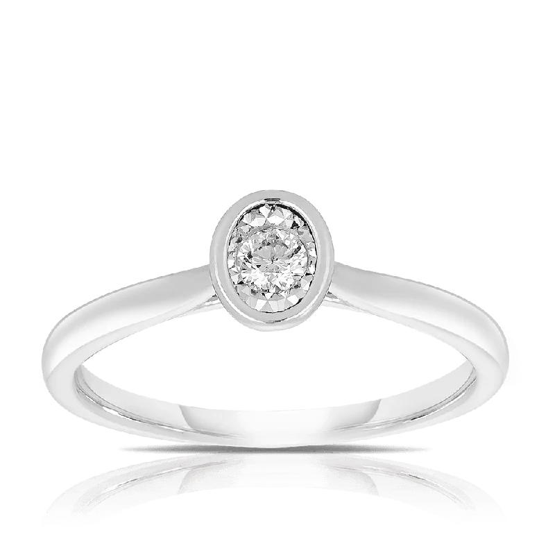 Oval Diamond Dress Ring in 9ct White Gold