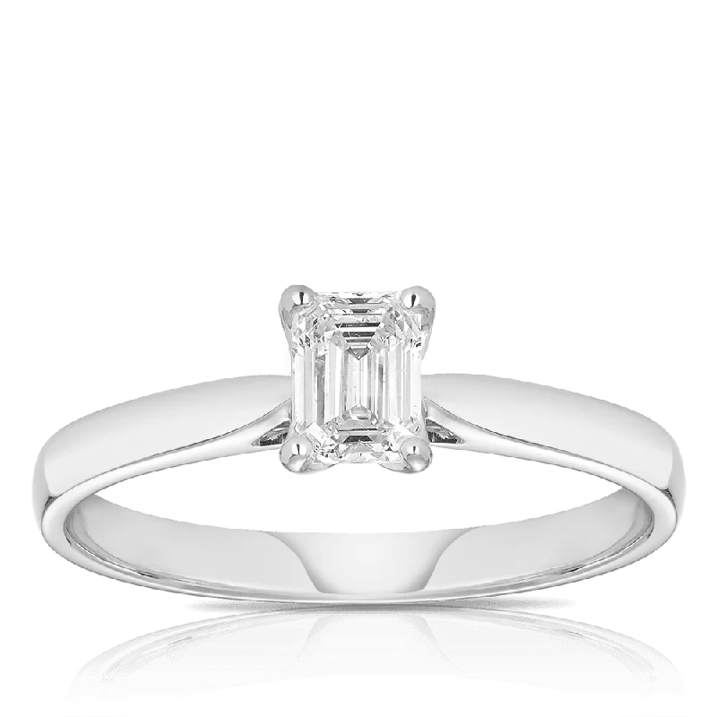 0.50ct Certified Emerald Cut Diamond Solitaire Engagement Ring in 18ct White Gold