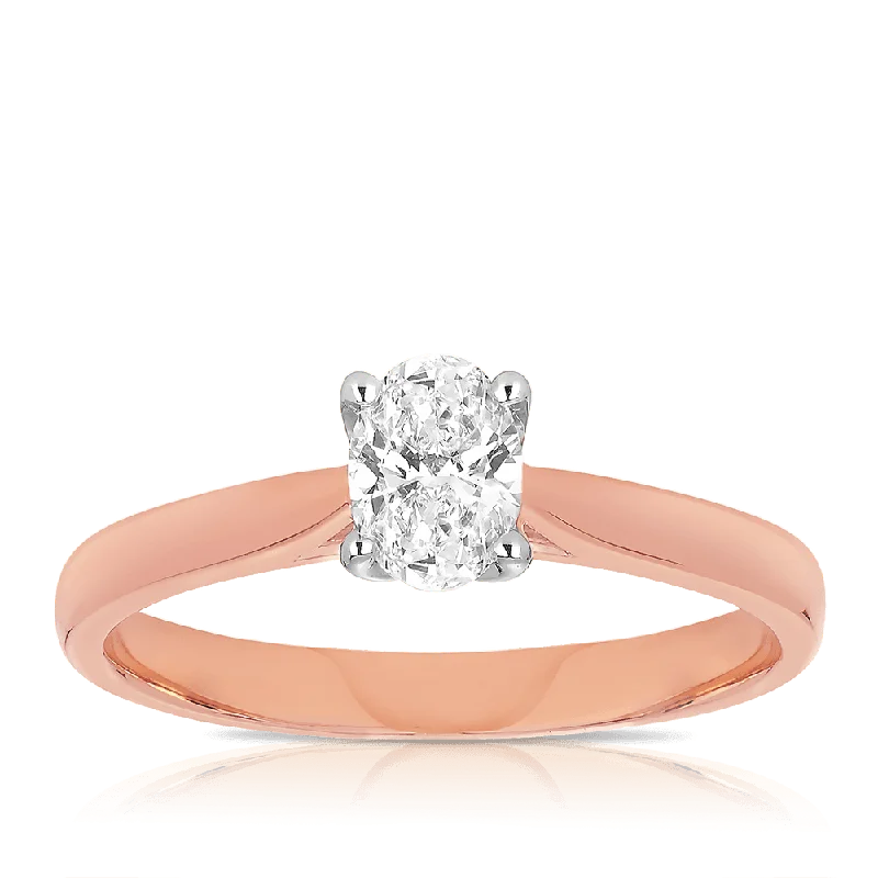 0.50ct Diamond Solitaire Oval Engagement Ring in 18ct Rose & White Gold