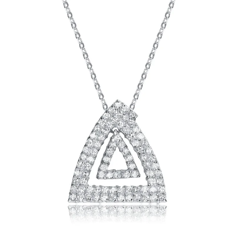 .925 Sterling Silver White Cubic Zirconia Triangle Design Pendant