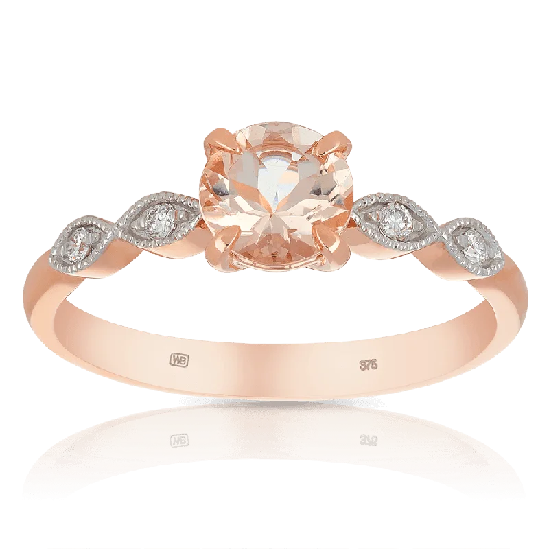 Round Brilliant Cut Morganite & Diamonds Ring in 9ct Rose Gold