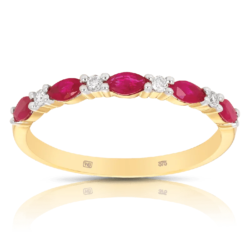 Ruby and Diamond Band in 9ct Yellow Gold