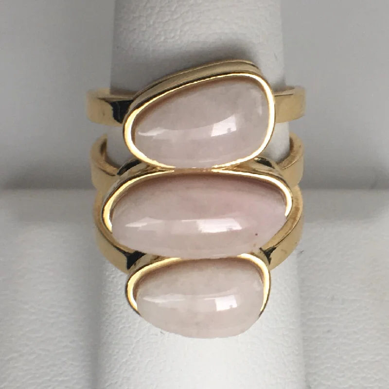 18K Gold Plated Adjustable Rose Quartz Stone Ring