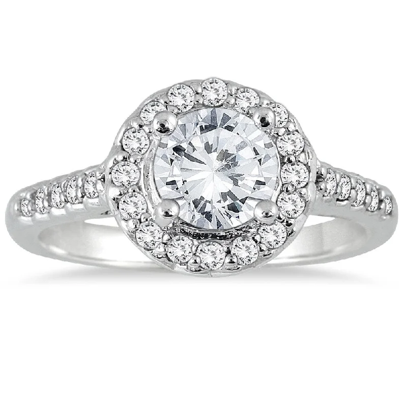 AGS Certified 1 1/4 Carat TW Diamond Halo Engagement Ring in 14K White Gold (J-K Color, I2-I3 Clarity)