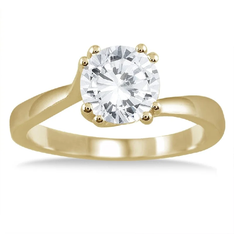 AGS Certified 1 Carat Diamond Solitaire Engagement Ring in 14K Yellow Gold (J-K Color, I2-I3 Clarity)