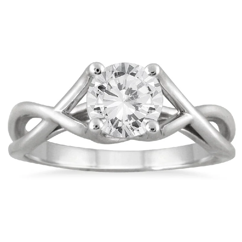 AGS Certified 1 Carat Diamond Solitaire Twist Engagement Ring in 14K White Gold (J-K Color, I2-I3 Clarity)