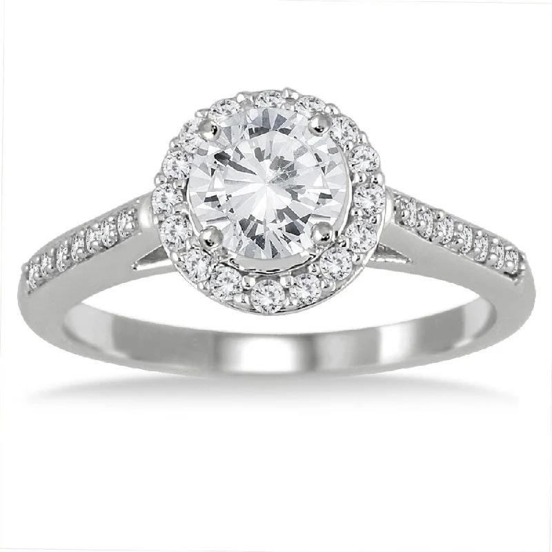 AGS Certified 1 Carat TW Diamond Halo Engagement Ring in 10K White Gold (J-K Color, I2-I3 Clarity)