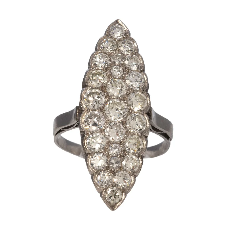 Art Deco 3.75ctw Diamond Navette Cluster Platinum Ring