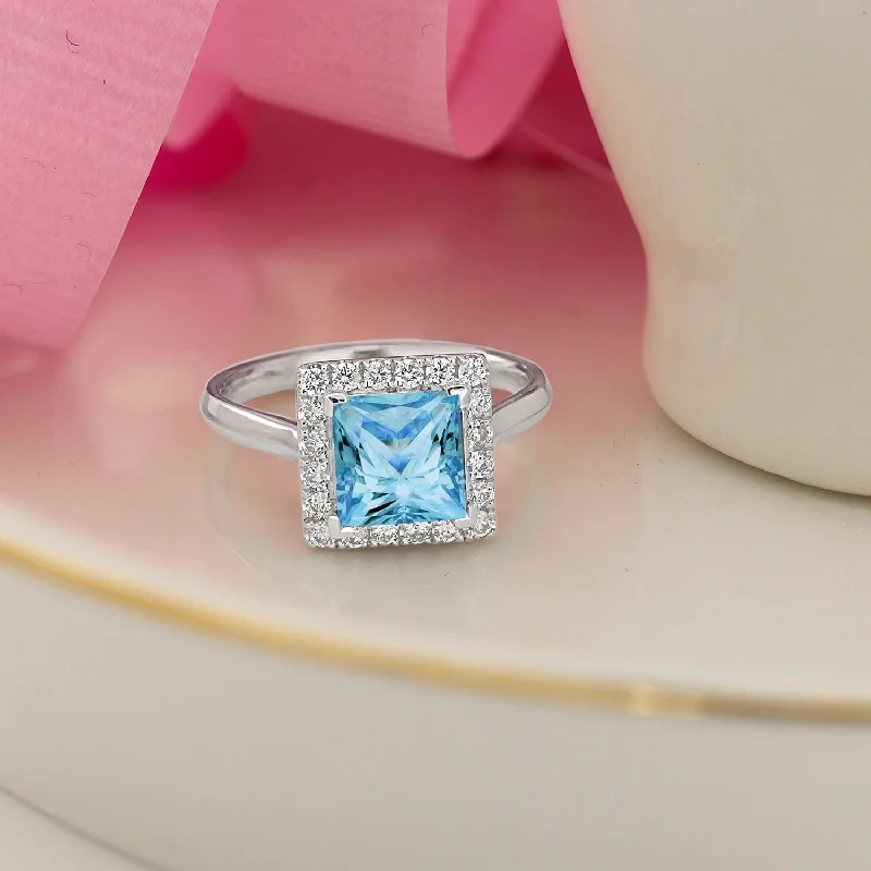 Auriya 1 3/4ct Princess-cut Sky Blue Topaz Halo Diamond Engagement Ring 1/3ctw 14k Gold