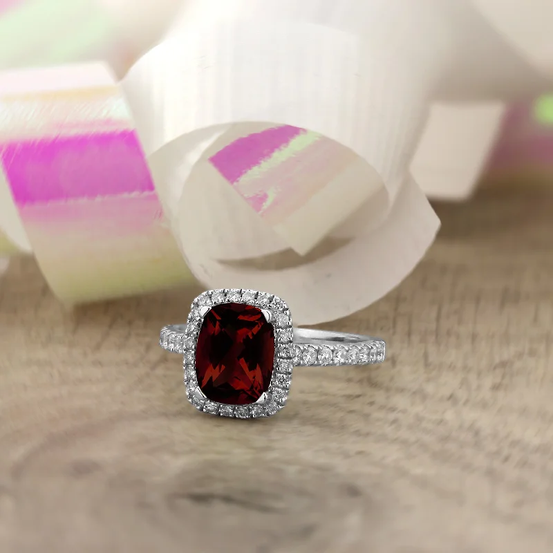 Auriya 1 7/8ct Cushion-cut Garnet and Halo Diamond Engagement Ring 3/8ctw 14k Gold