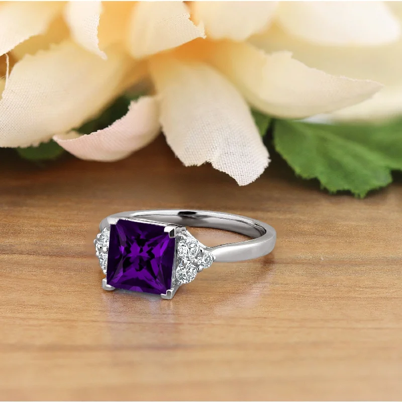 Auriya 1 7/8ct Princess-cut Purple Amethyst and Diamond Engagement Ring 1/3ctw 14k Gold