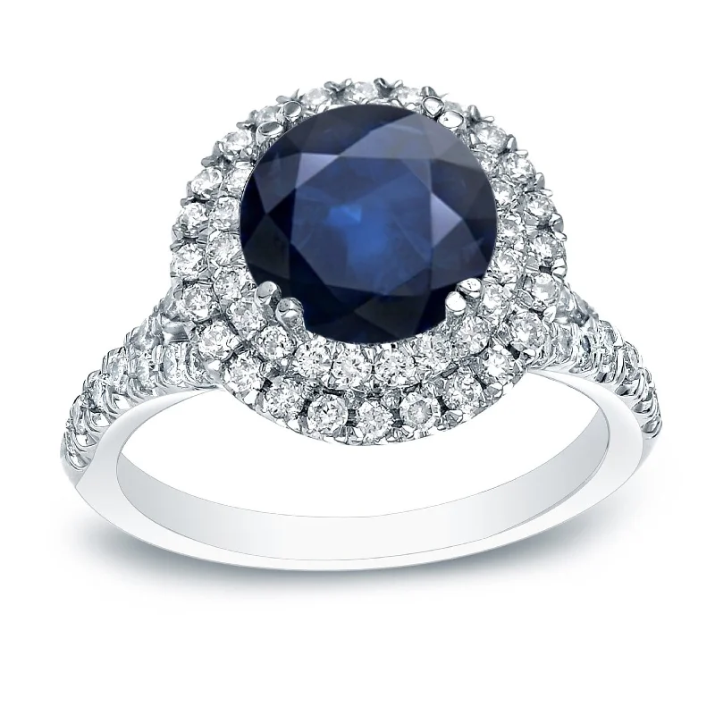 Auriya 14k Gold 1ct Blue Sapphire Double Halo Diamond Engagement Ring 3/5ct TDW