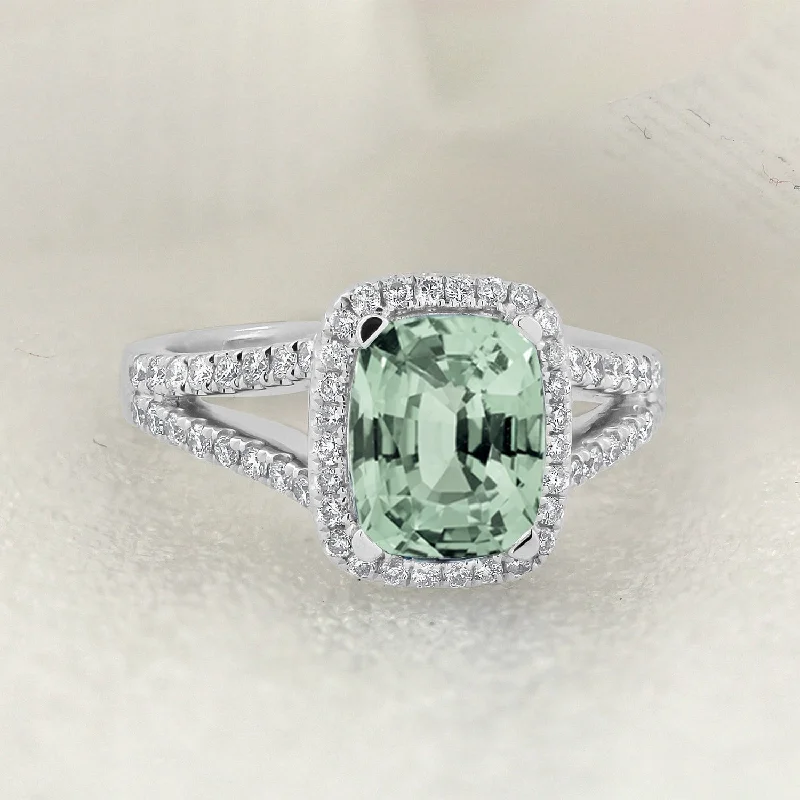 Auriya 1ct Cushion-cut Green Amethyst and Halo Diamond Engagement Ring 3/8cttw 14K Gold