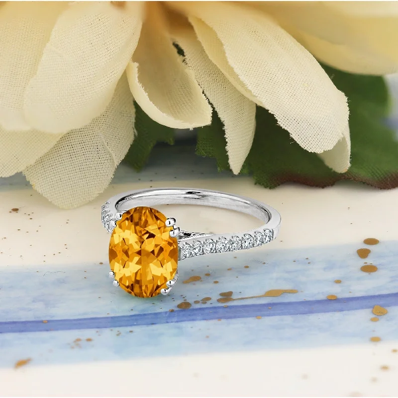 Auriya 2 3/4ct Fancy Oval Citrine and Diamond Engagement Ring 1/4cttw 14k Gold