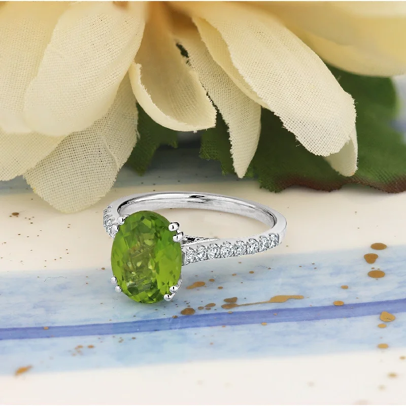 Auriya 2 3/4ct Fancy Oval Peridot and Diamond Engagement Ring 1/4ctw 14k Gold