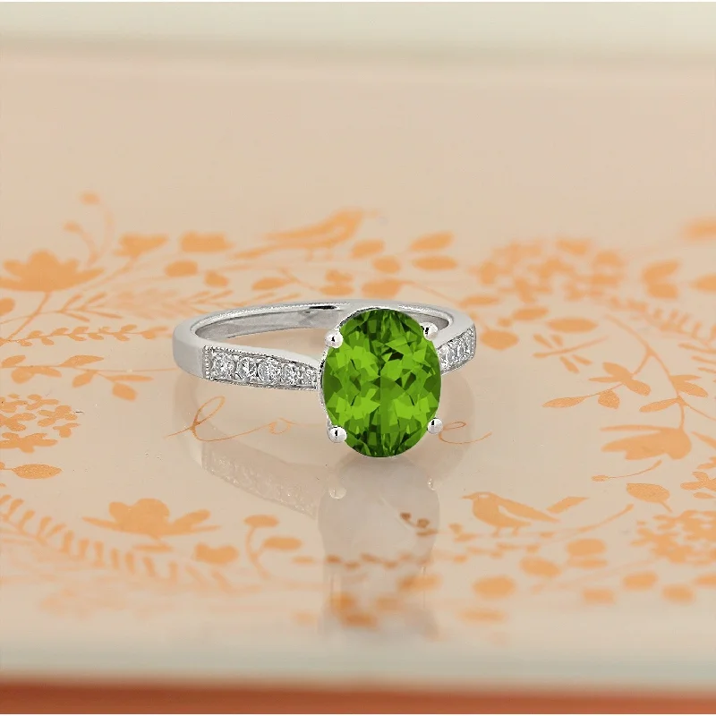 Auriya 3 1/3ct Fancy Oval Peridot and Diamond Engagement Ring 1/4ctw 14k Gold