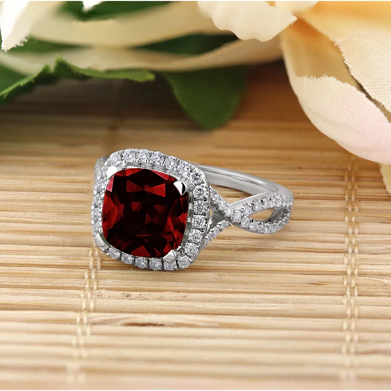 Auriya 3 1/8ct Cushion-cut Garnet and Halo Diamond Engagement Ring 1/2cttw 14k Gold