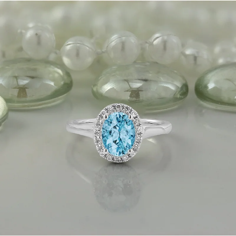 Auriya Classic 1ct Oval Sky Blue Topaz and Halo Diamond Engagement Ring 1/8cttw 14k Gold