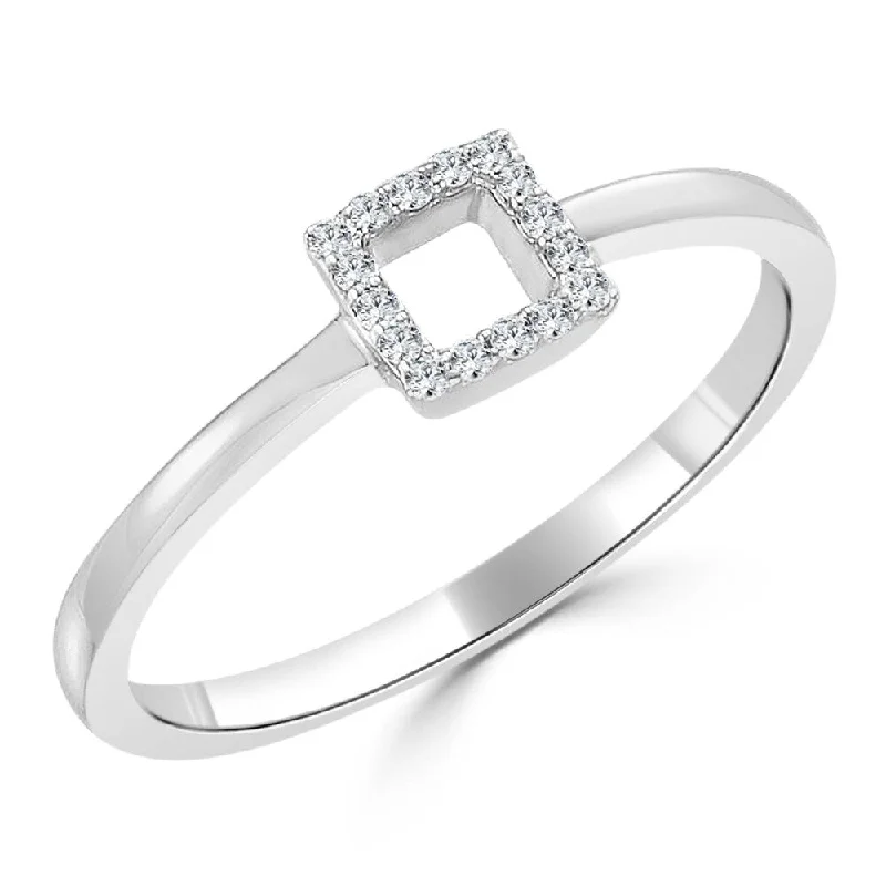 Auriya Dainty and Petite Stackable Open Square Diamond Ring 0.06ct TDW 10K Gold