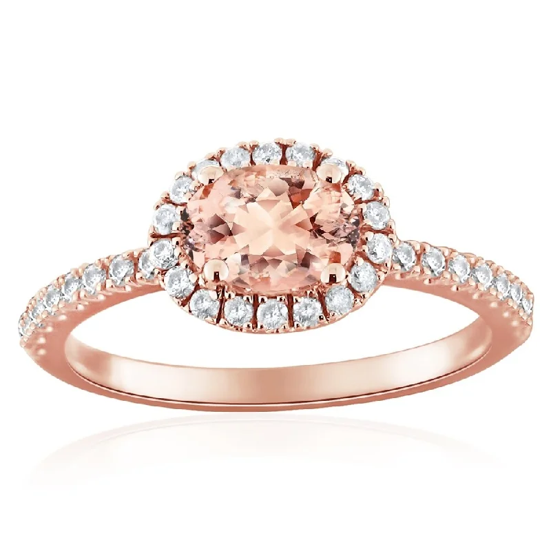 Auriya East West 3/4ct Oval Morganite and 1/3ctw Halo Diamond Engagement Ring 10-karat Rose Gold