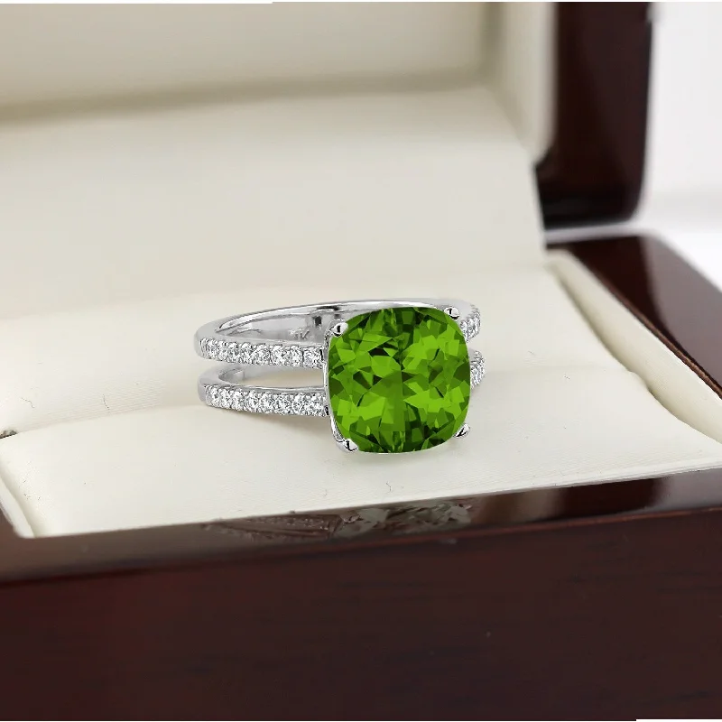 Auriya Modern 5ct Cushion-cut Peridot and Diamond Engagement Ring 1/4cttw 14k Gold