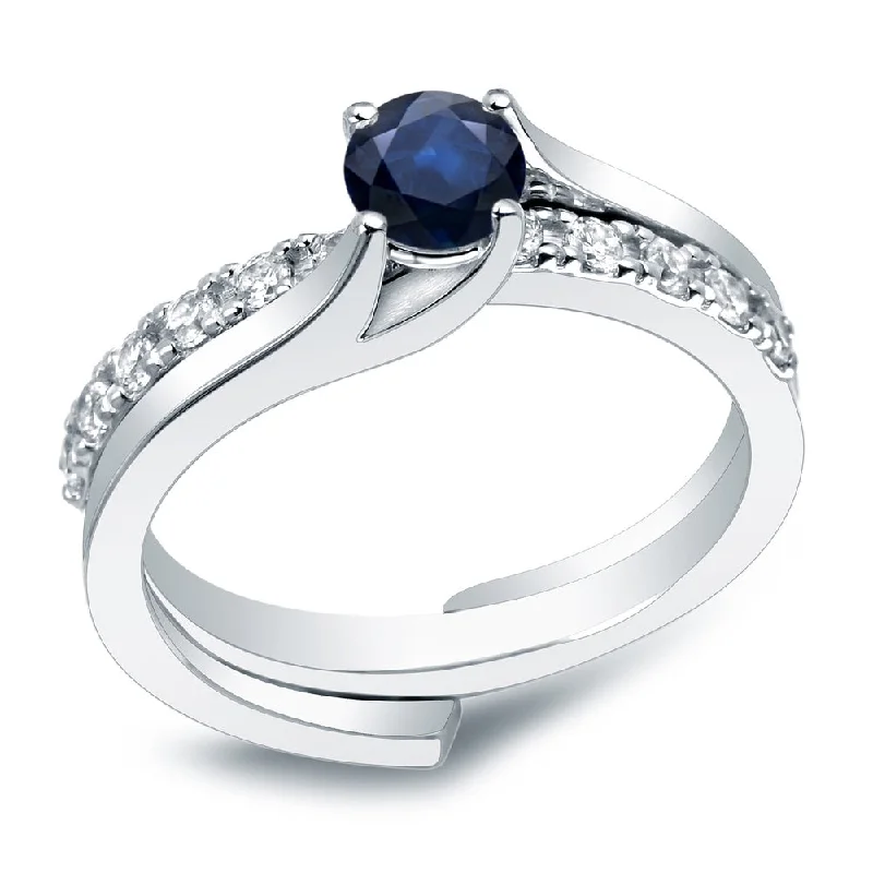 Auriya Platinum 3/5ct Blue Sapphire and 2/5ctw Diamond Engagement Ring Set