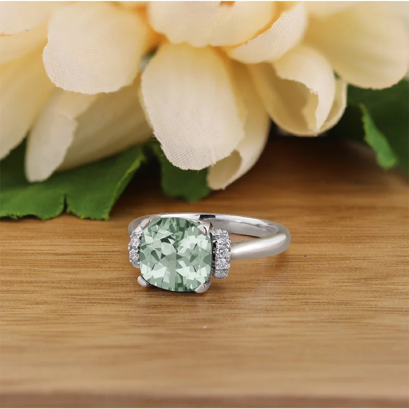 Auriya Unique 2ct Cushion-cut Green Amethyst and Diamond Engagement Ring 1/5cttw 14k Gold