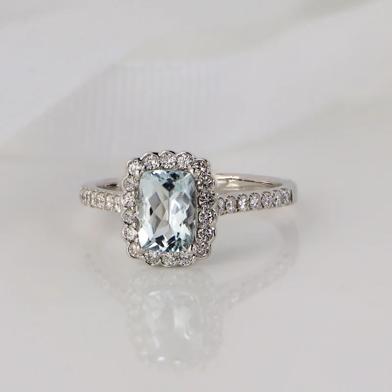 Auriya Vintage 3/4ct Cushion-cut Aquamarine Halo Diamond Engagement Ring 1/2ctw 14k Gold