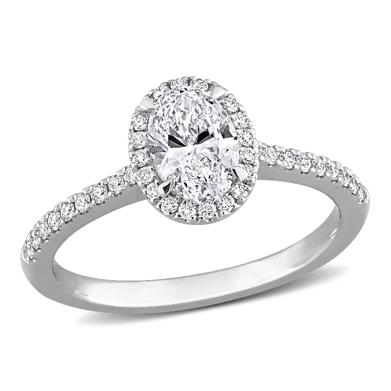 Created Forever 1ct TW Oval Lab-Grown Diamond Halo Engagement Ring in 14k White Gold