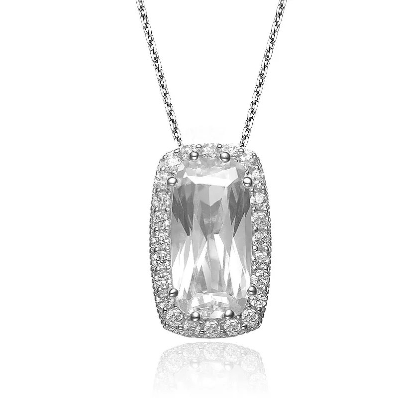 Cubic Zirconia Sterling Silver Big Square Pendant