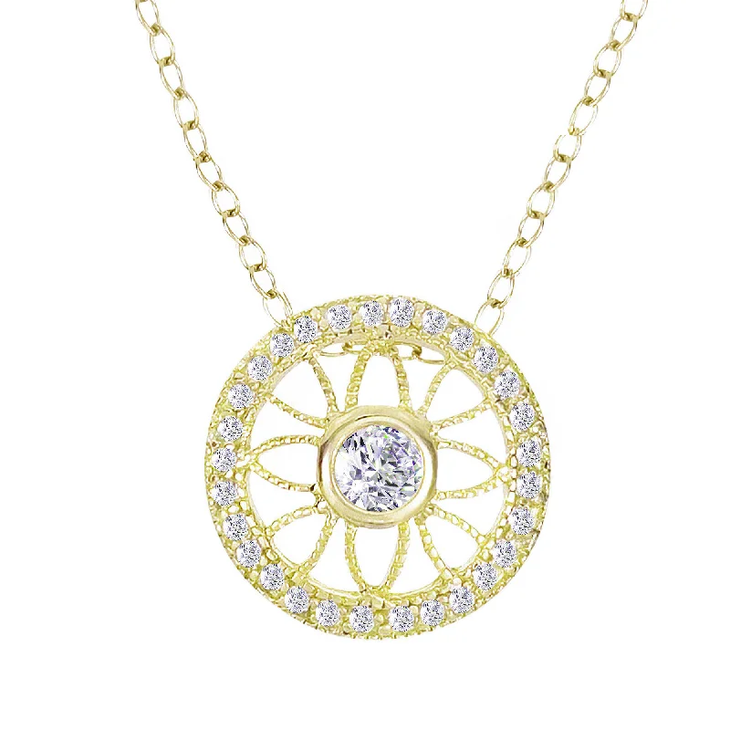 Elise Gold Plated Prong And Bezzel Round Pendant