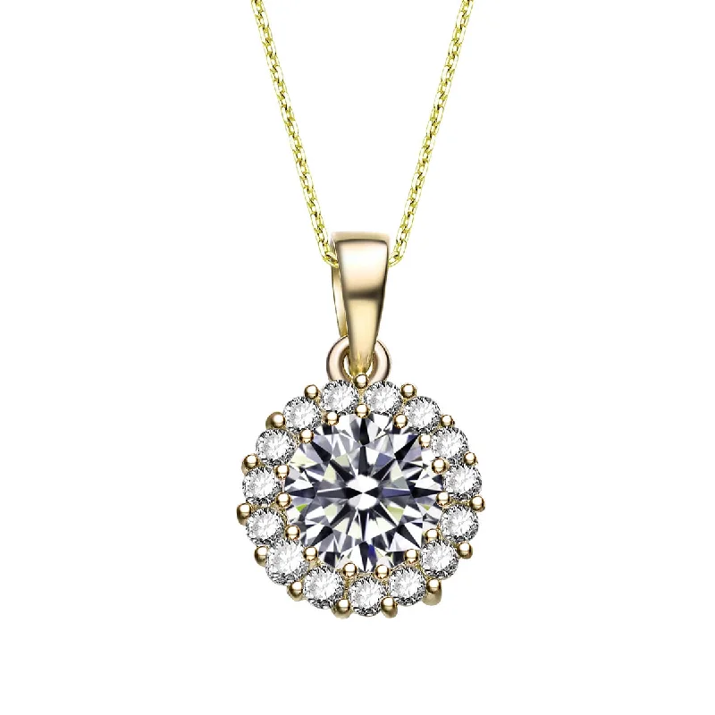 Cubic Zirconia Sterling Silver Gold plated Round Pendant