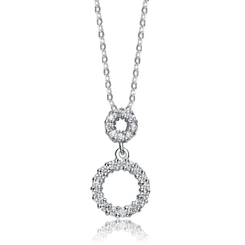 Cz .925 Sterling Silver Rhodium Plated Outlined Circle Pendant