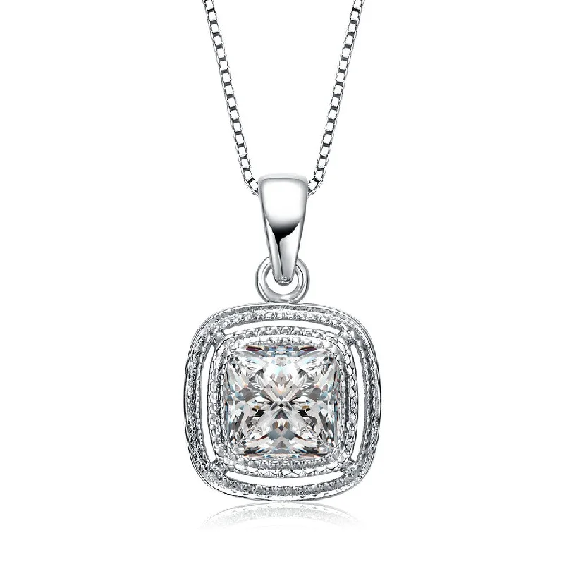 Cz .925 Sterling Silver Square Drop Pendant