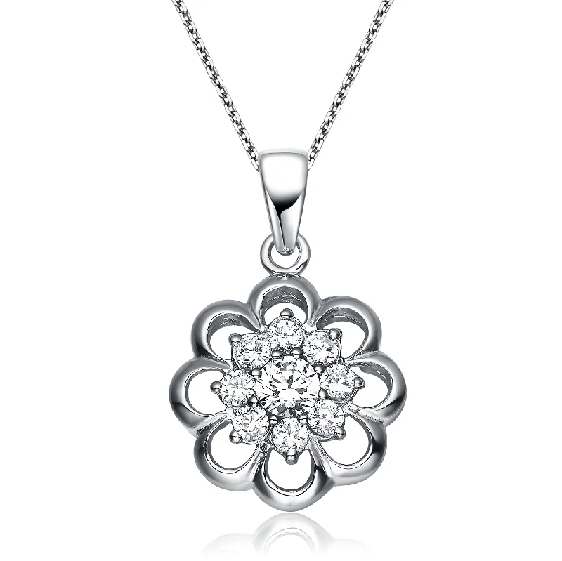 CZ Sterling Silver Flower Pendant