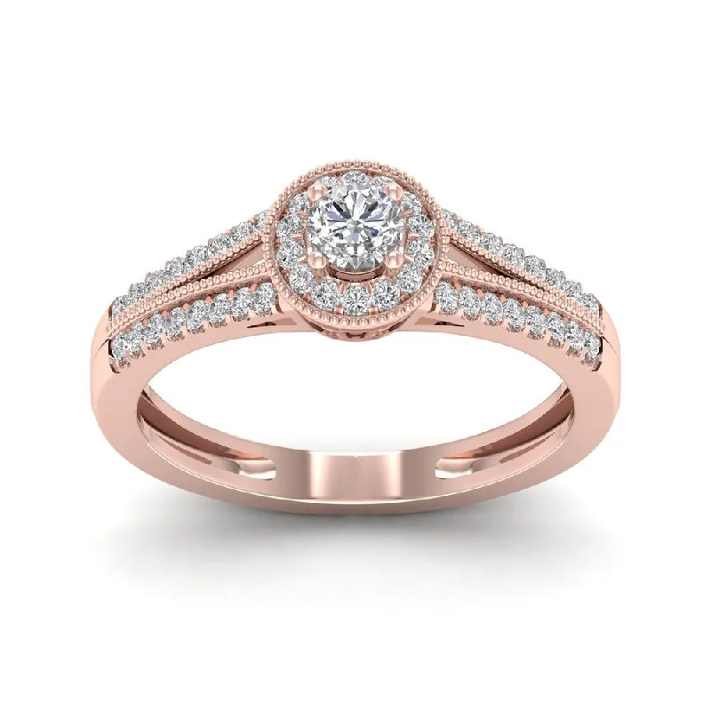 De Couer 1/3ct TDW Diamond Round Shape Halo Engagement Ring - Pink