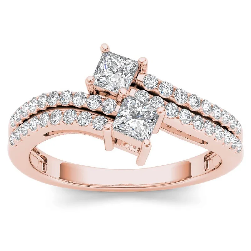 De Couer 14k Rose Gold 3/4ct TDW Two-Stone Diamond Engagement Ring - Pink