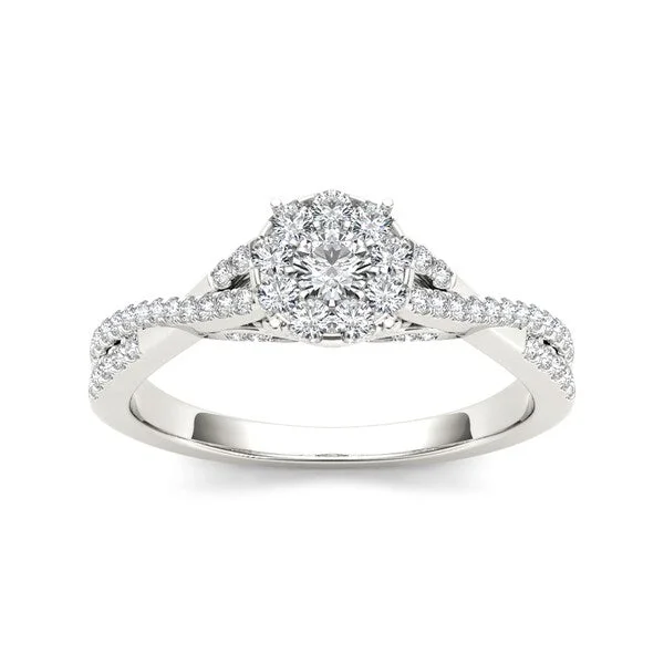 De Couer IGI Certified 10k Gold 1/2ct TDW Diamond Halo Engagement Ring