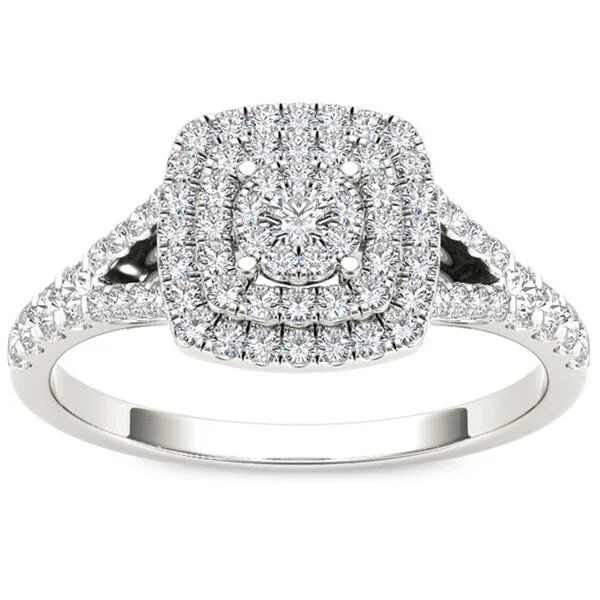 De Couer IGI Certified 10k White Gold 1/2ct TDW Diamond Cushion Shape Double Halo Engagement Ring