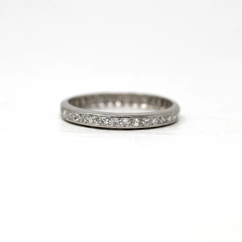 Diamond Eternity Band - Art Deco Platinum .36 CTW Genuine Gems Ring - Antique Circa 1920s Era Size 6 3/4 Fine Wedding Channel Set Jewelry